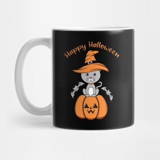 Happy Halloween Cute Cat, Kawaii black cat with pumpkin Mug